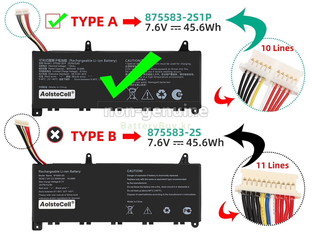 AolsteCell 875583-2S 대체 배터리