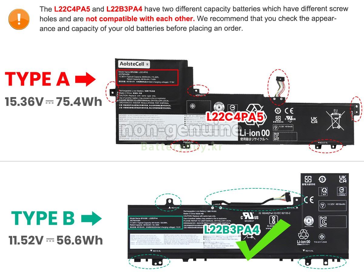 Lenovo IdeaPad SLIM 5 16IRL8-82XF004QRM 대체 배터리